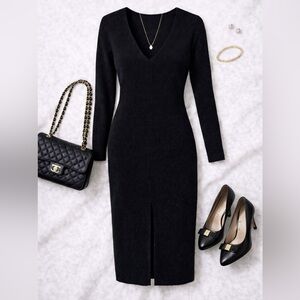 The Limited Black Long Sleeve Wool Blend Dress